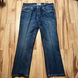 ARIAT M4 Denim Jeans Mens 38x32 Western Rancher Workwear Boot Cut Relaxed
